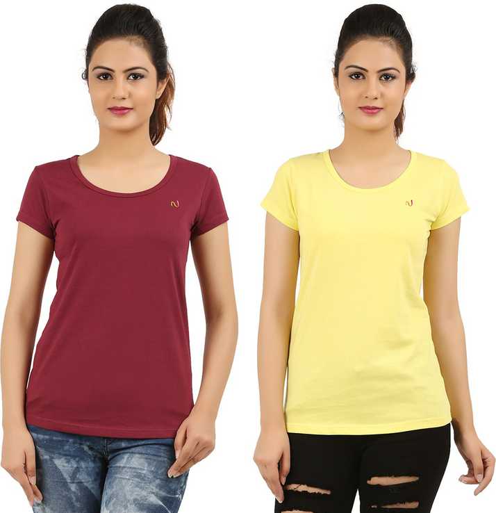 New Darling Solid Women Round Neck Brown Yellow T Shirt Buy Fig