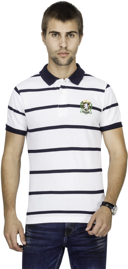 Buy White Pointer Striped Men Polo Neck 