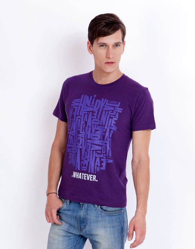 ELABORADO Printed Men Round Neck Purple 