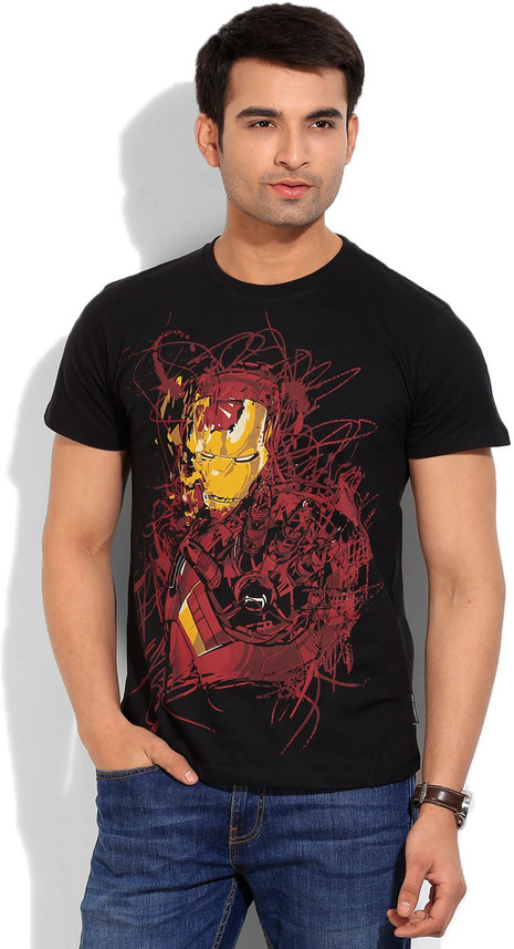 Iron Man Printed Men Round Neck Black T 