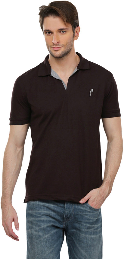 Brown Stride Solid Men Polo Neck Brown 