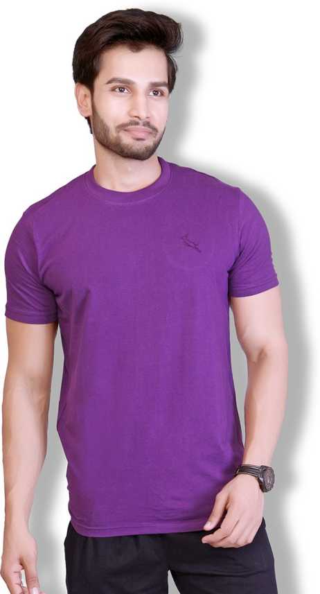 Lucfashion Solid Men Round Neck Purple T Shirt