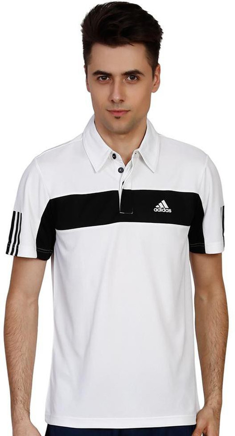 ADIDAS Solid Men Flap Collar Neck White 