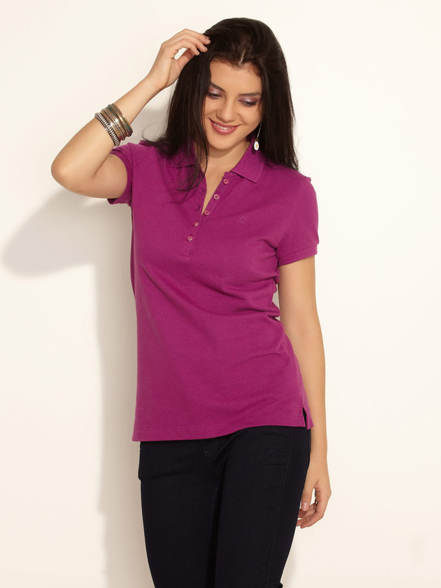 Benetton Solid Women Polo Neck Pink 