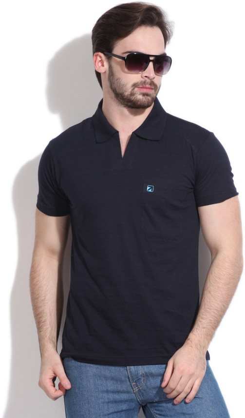 Bumchums Solid Men Polo Neck Blue T 
