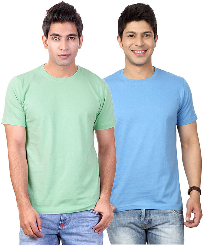 NOTCH Solid Men Round Neck Light Blue 