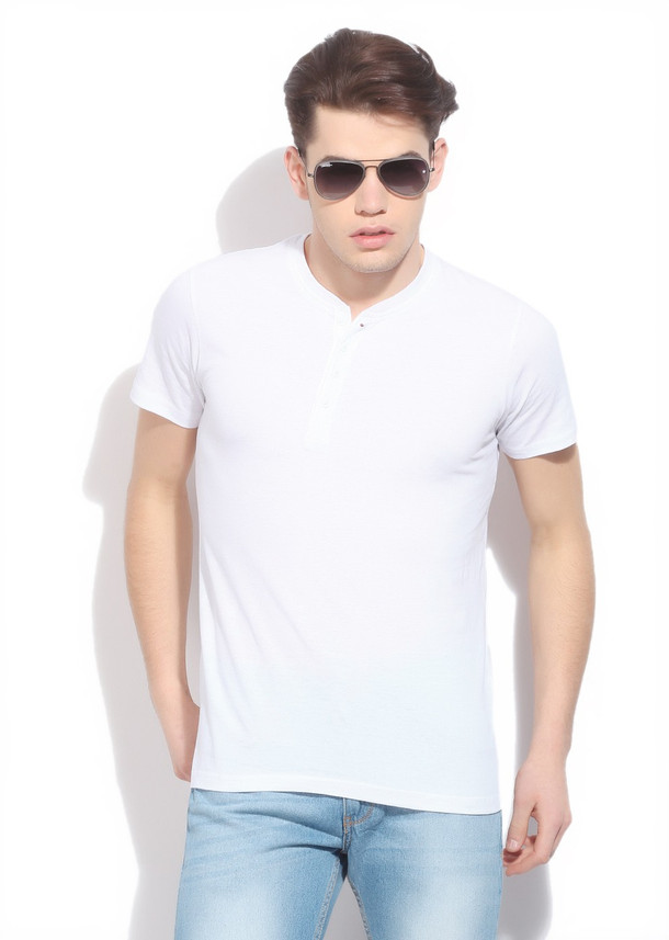 HIGHLANDER Solid Men Henley White T 