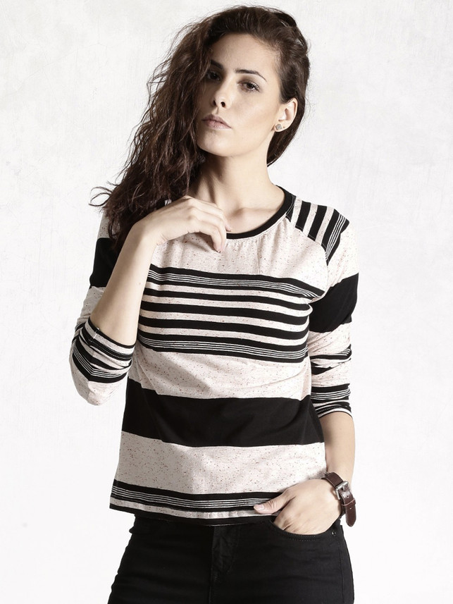 Roadster Striped Women Round Neck White 