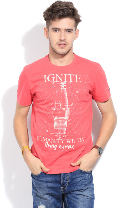 BEING HUMAN Printed Men Round Neck Pink 