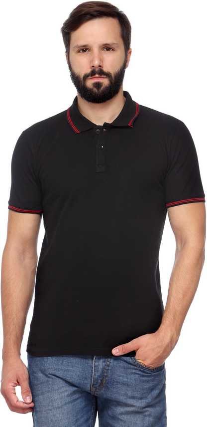 The Cotton Company Solid Men Polo Neck Black T Shirt Buy Black