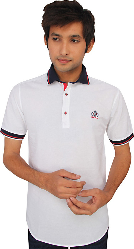 Red Flame Solid Men Polo Neck White T 