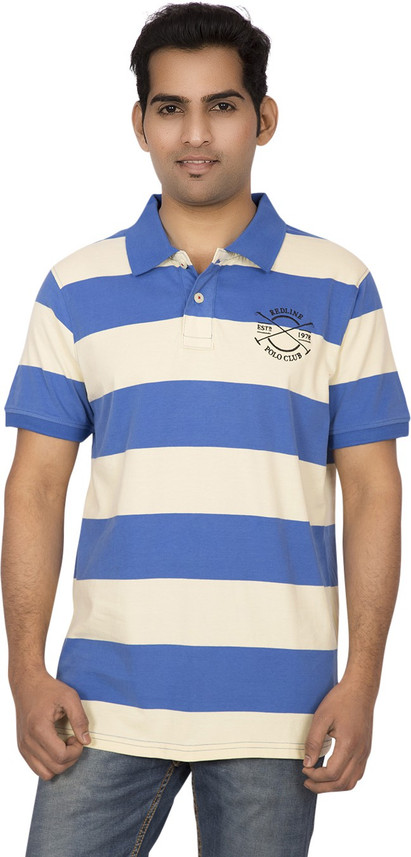 Red Line Striped Men Polo Neck White 