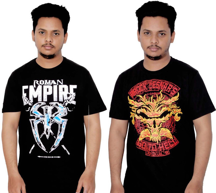 Buy black WWE Printed Men Round Neck 