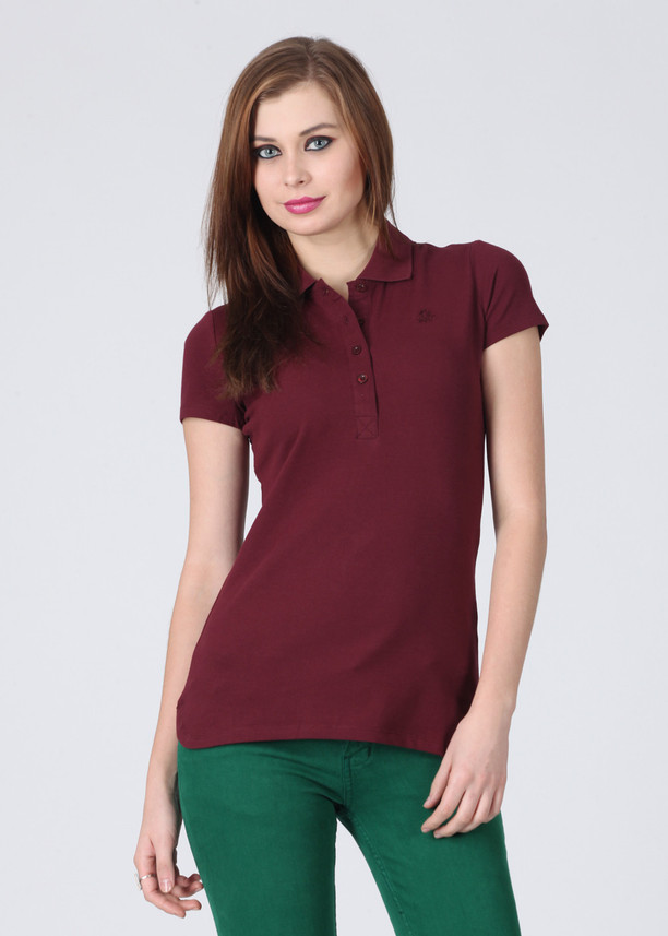 Benetton Solid Women Polo Neck Maroon 