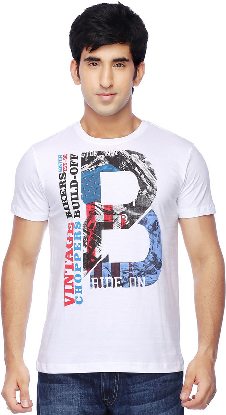 Printed Men Round Neck White T-Shirt 