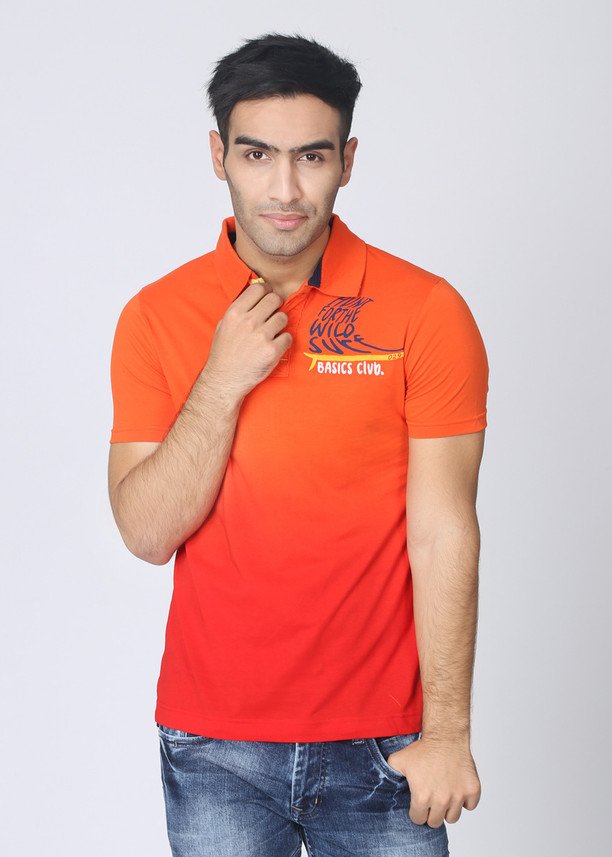 Basics Life Printed Men Polo Neck Red 