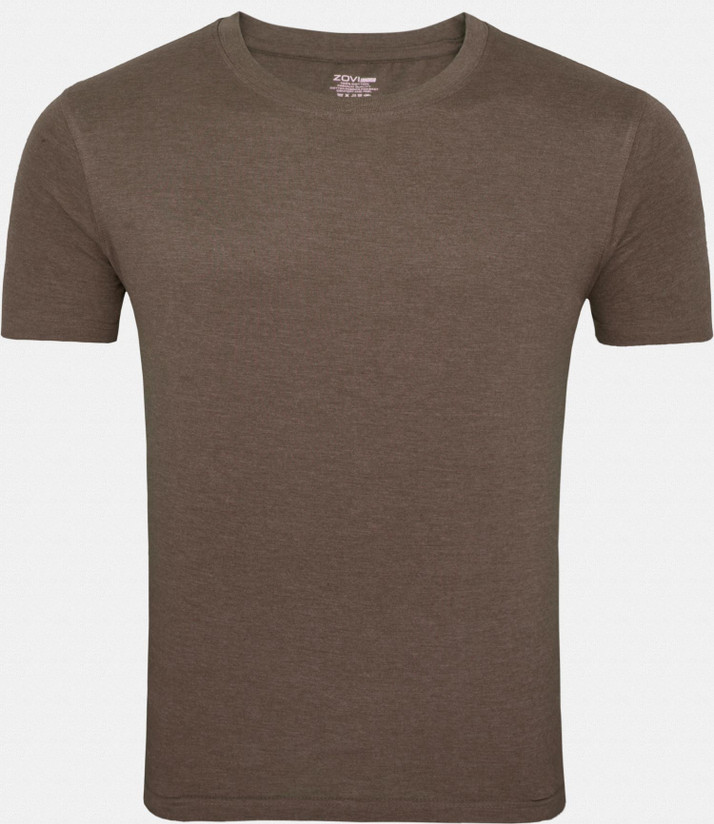 ZOVI Solid Men Round Neck Brown T-Shirt 