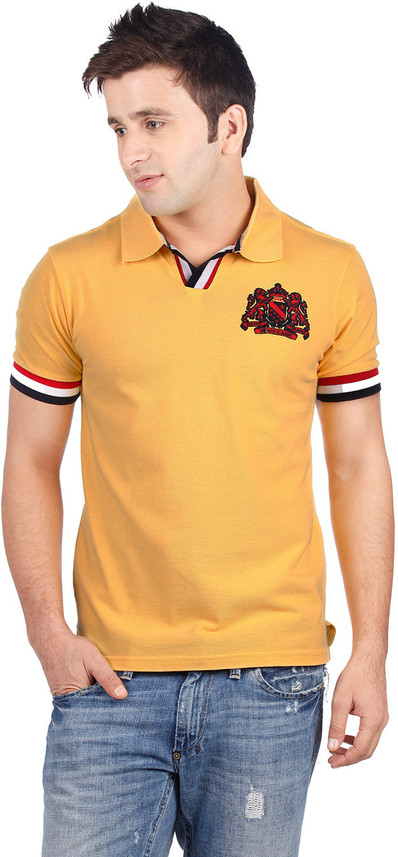 Riot Solid Men Polo Neck Yellow T-Shirt 