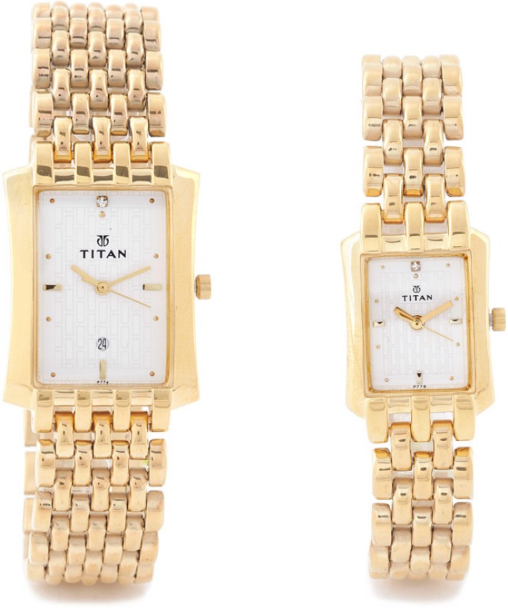 Titan couple 2025 gold watches