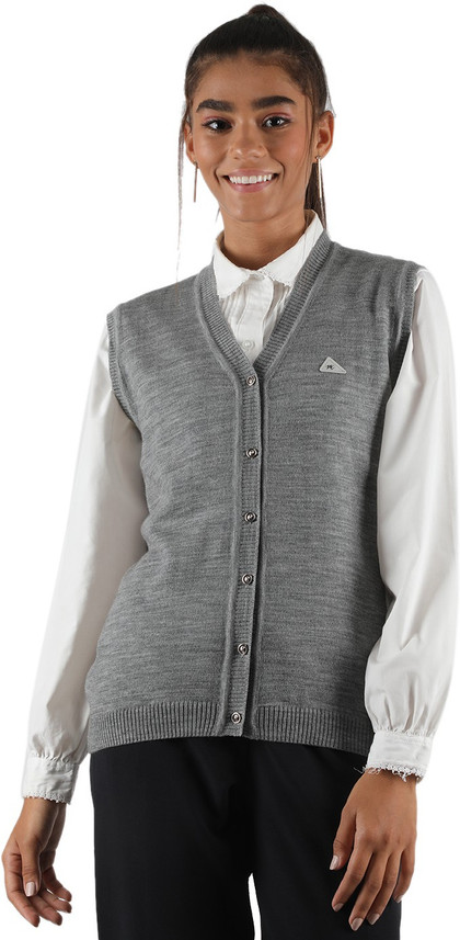 V Neck Casual Women Grey Sweater 
