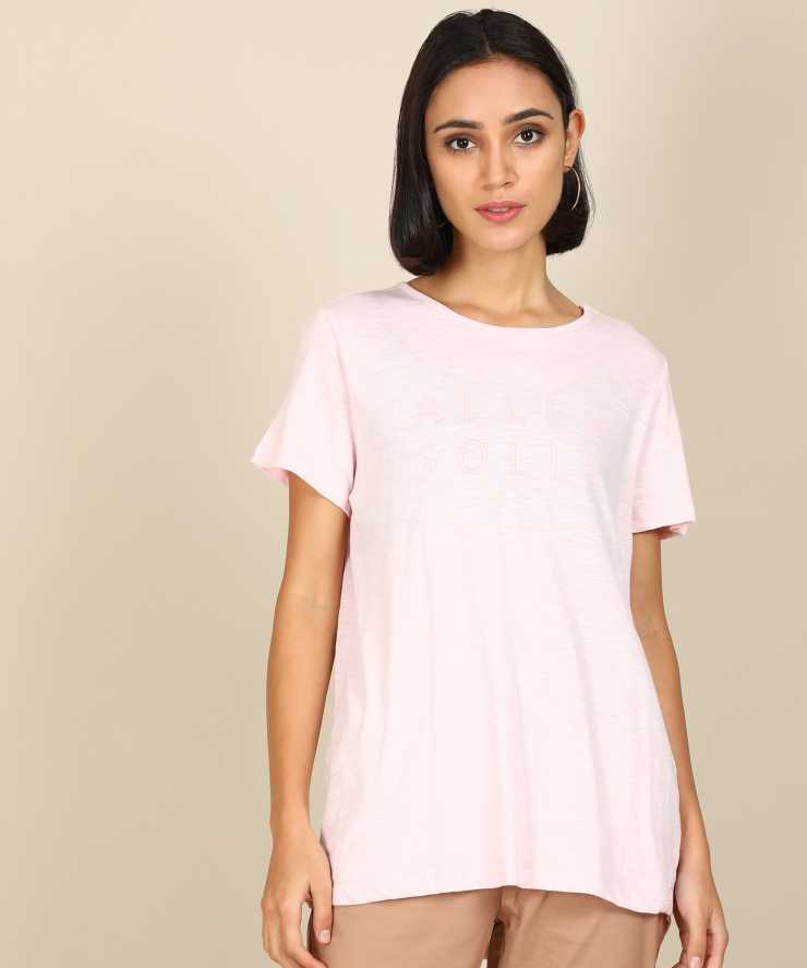 [Size S] Allen Solly Printed Women Round Neck Pink T-Shirt