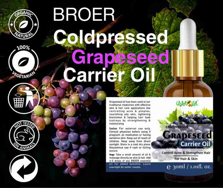 BROER Grapeseed Oil Natural & Cold Pressed For Skin, Hair, Face Massage & Shiny Hair Price in