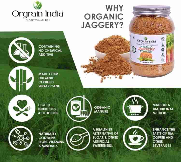 Orgrain India Organic Jaggery Powder, 600g | Hand Crushed Gur Powder ...