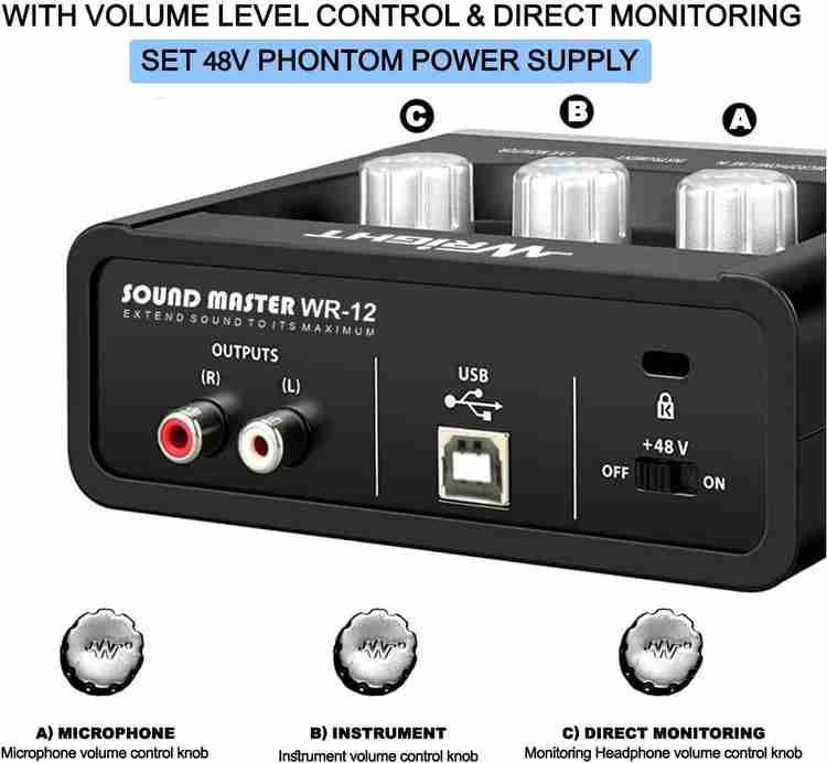 wright WR12 USB Audio Interface inbuilt Phantom Power Supply Preamp