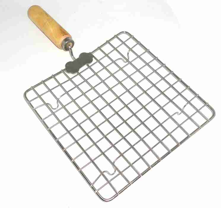 TreegoArt Roestvrij stalen draadroosterbarbecue Jali Roti gebraden grill papad brander chapati toast grill houten handvat