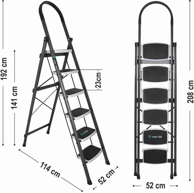 SMART SLIDE Heavy Duty Foldable 6 Step Ladder with Wide Steps & Anti