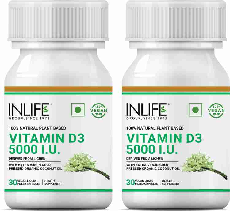 Inlife Plant Based Vegan Vitamin D3 from Lichen, 5000 IU 30 Vegan