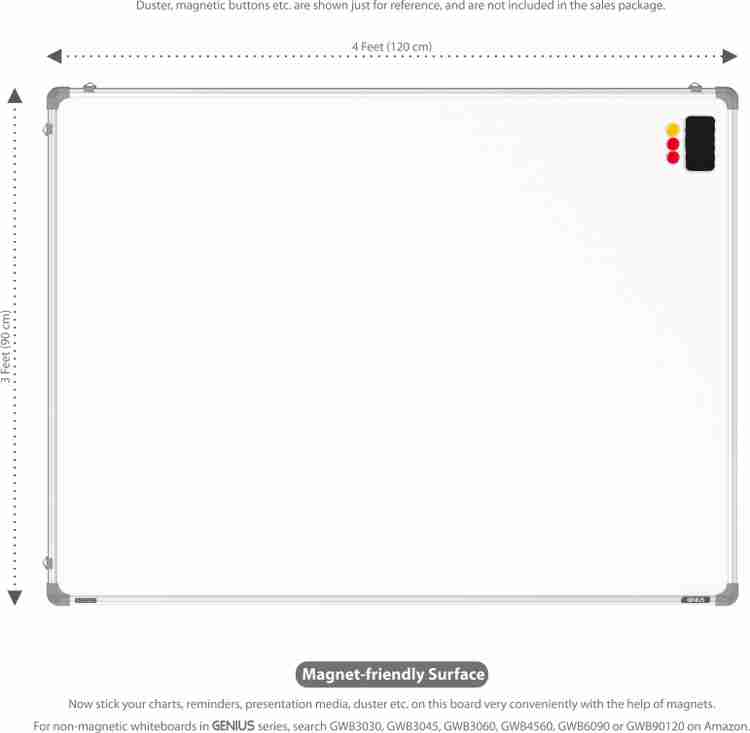 Pragati Systems Genius Whiteboard 3x4 Feet (Pack of 1) White