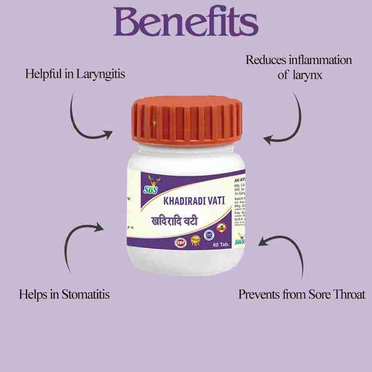 SBS Herbal Khadiradi Vati Ayurvedic Remedy For Mouth Ulcer, Natural Cure For Tonsils. Price in