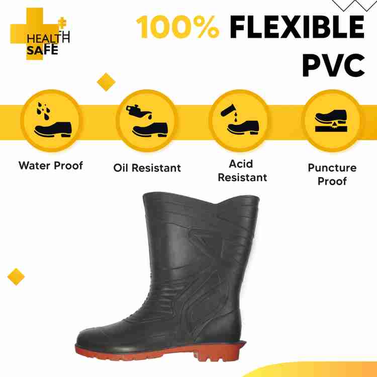 HEALTH SAFE PVC, Puncture & Tear Resistant,Super Safety Unisex Gumboot with Socks/Lining UK8