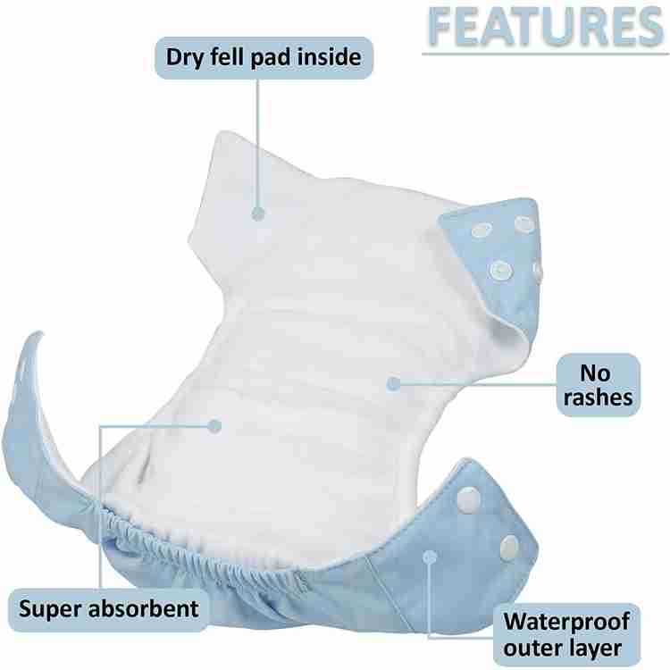 ZIIFOX 100 Cloth Diaper for Babies (03 years) with White Insert Pads ( Skyblue) S M Buy