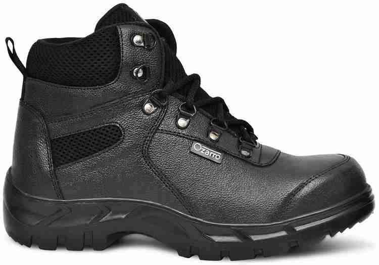 Ozarro Black Genuine Leather Steel Toe Safety Shoes (S4442) Steel Toe