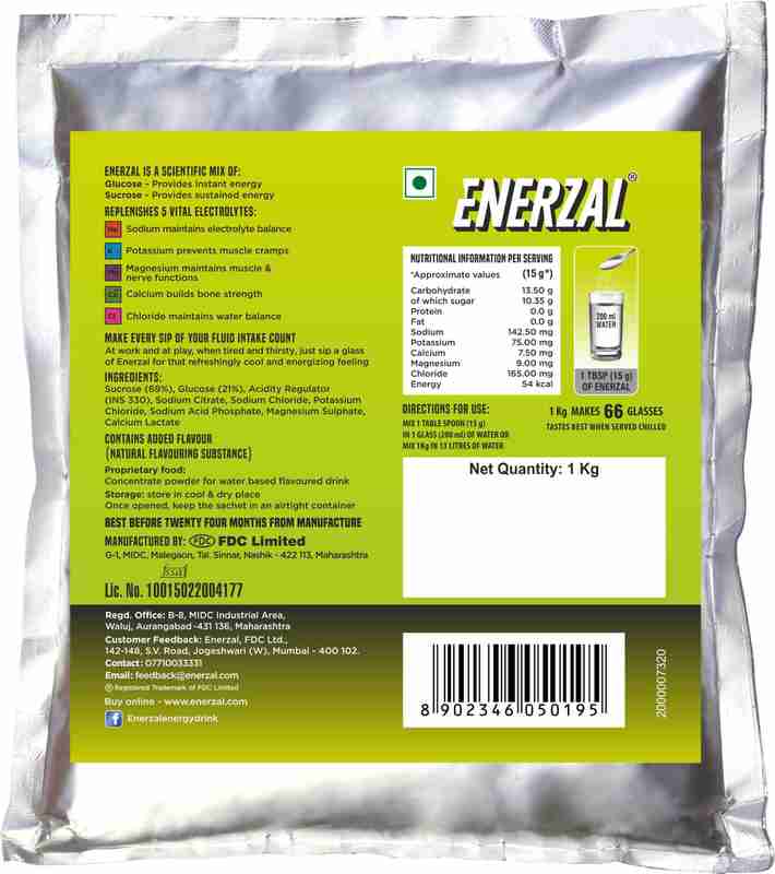 Enerzal Energy Drink Powder 1 KG Lime Flavour Get 200ml Orange Flavor