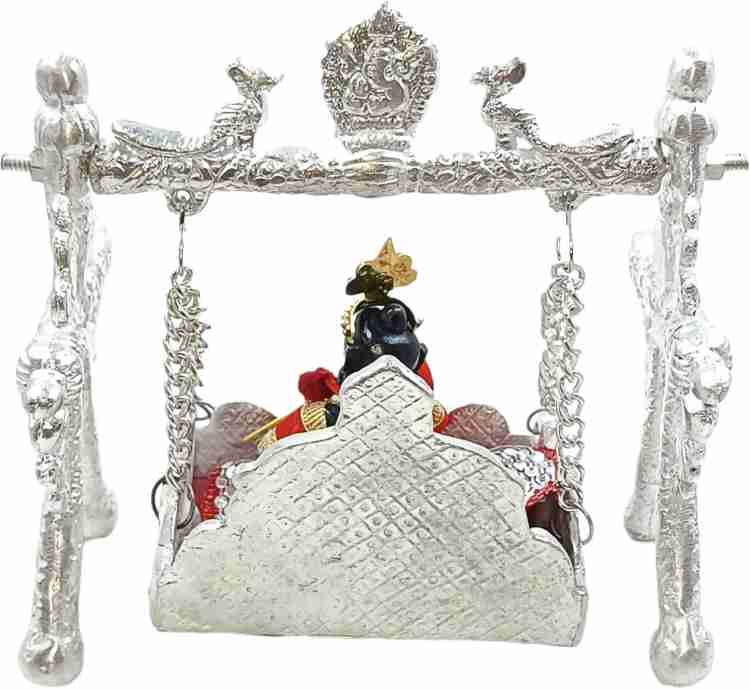 Maa Mansa Devi Nand Laddu Gopal Swing Palana Krishna Jhula With Simple Dress 4 Inch Silver