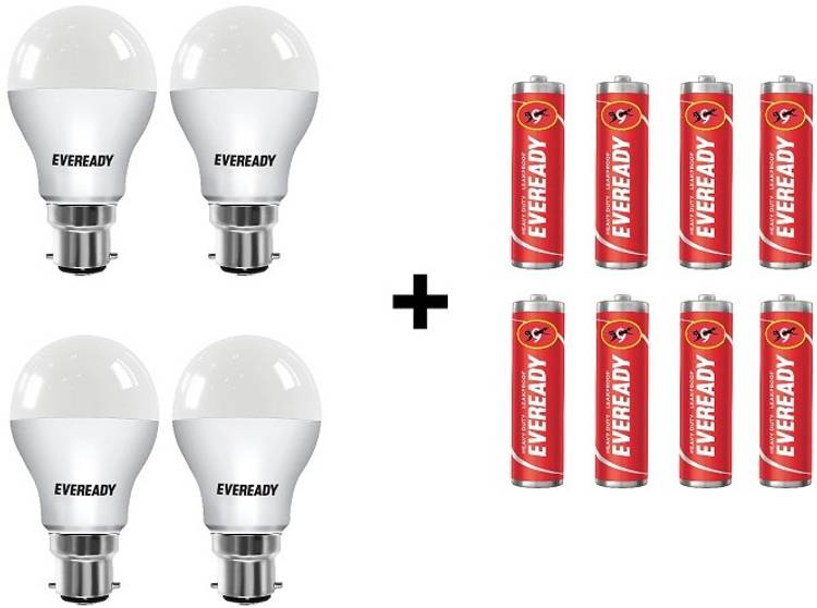 Eveready 9W LED Bulb Pack of 4 with Free 8 Batteries