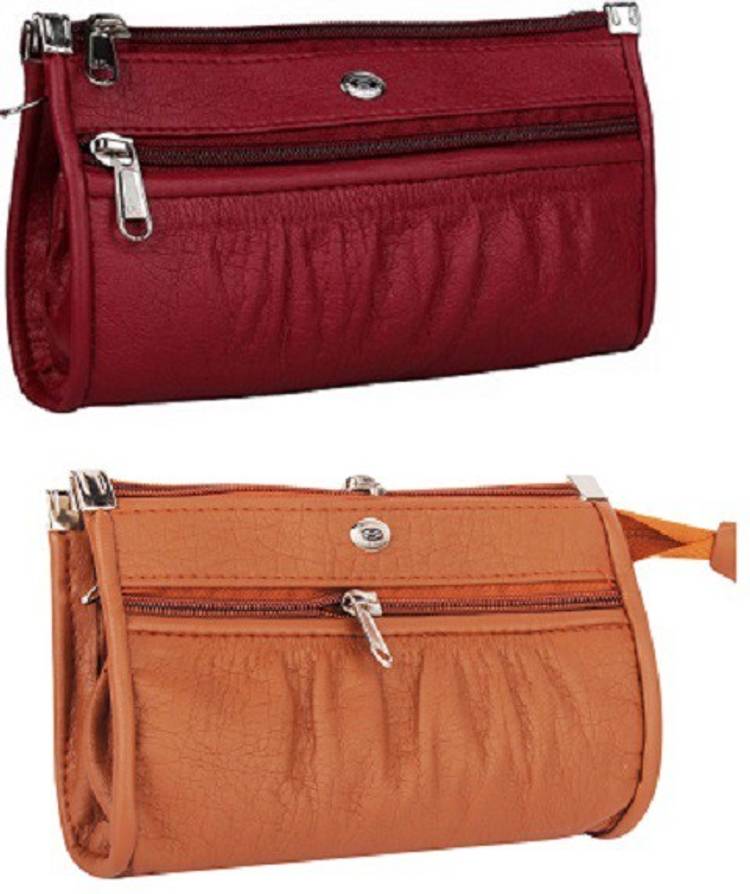 Casual Tan, Maroon  Clutch