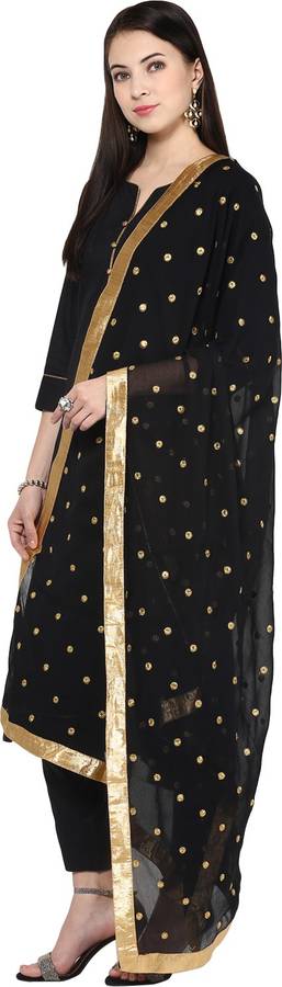 Chiffon Embellished Black Women Dupatta