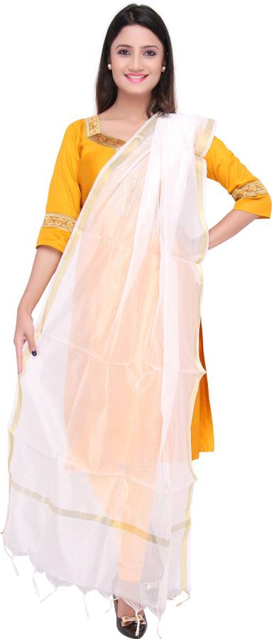 Art Silk Solid White Women Dupatta