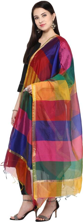 Cotton Silk Striped Multicolor Women Dupatta