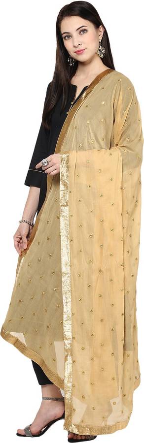 Chiffon Embellished Beige Women Dupatta