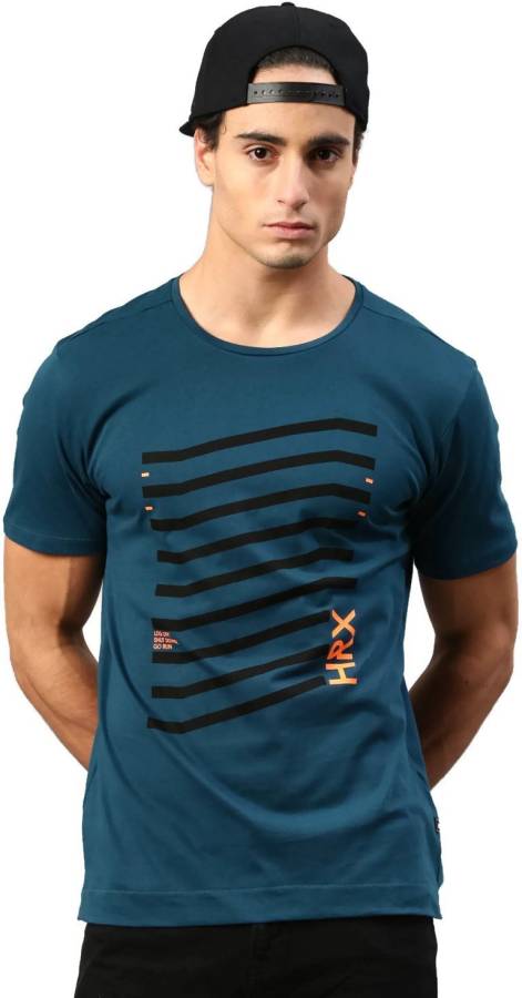 Striped Men Round Neck Blue T-Shirt Price in India