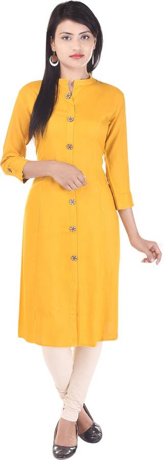 Women Solid Cotton Rayon Blend A-line Kurta Price in India