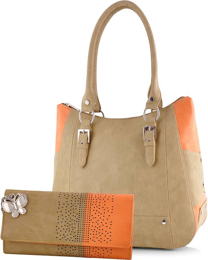 Women Beige, Orange Hand-held Bag