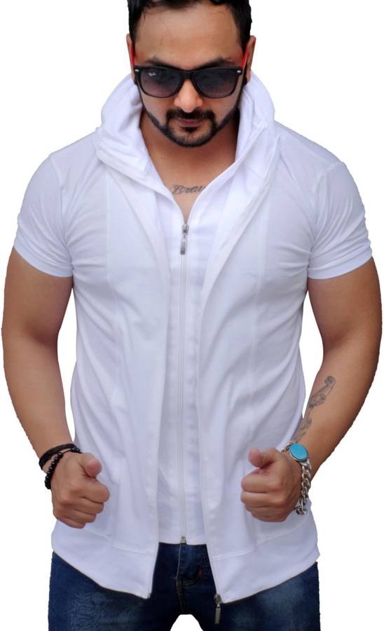 Solid Men Turtle Neck White T-Shirt