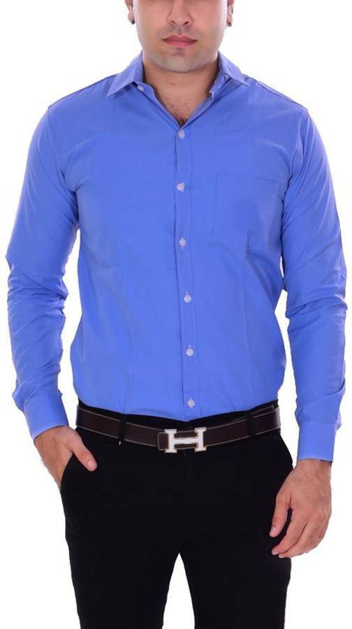 Men Slim Fit Solid Mandarin Collar Formal Shirt