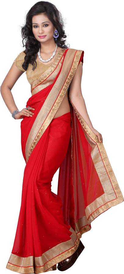 Plain Fashion Poly Georgette Saree Price in India